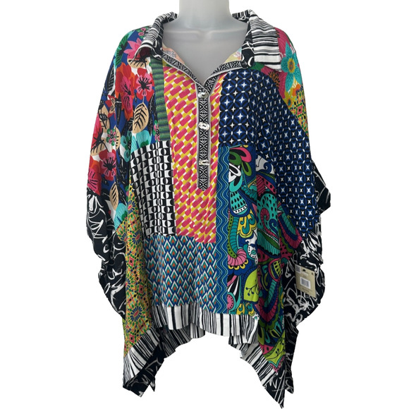 John Mark Tops - NWT John Mark 2X/3X Plus Loose Button-Up Patch Print Tunic Oversized Boho D15